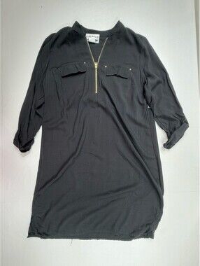 Planet Gold Black Rayon Dress with Zipper and Chest Pockets Size Small